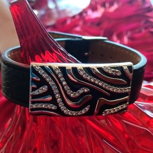 🍒 4 bracelets 1st one leather/rhinestone accents, 2nd vintage geometric gold